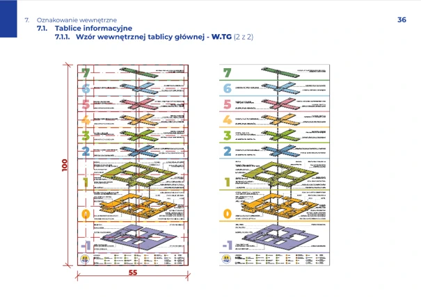 Trójwymiarowy plan budynku opisujący wayfinding w szpitalu.